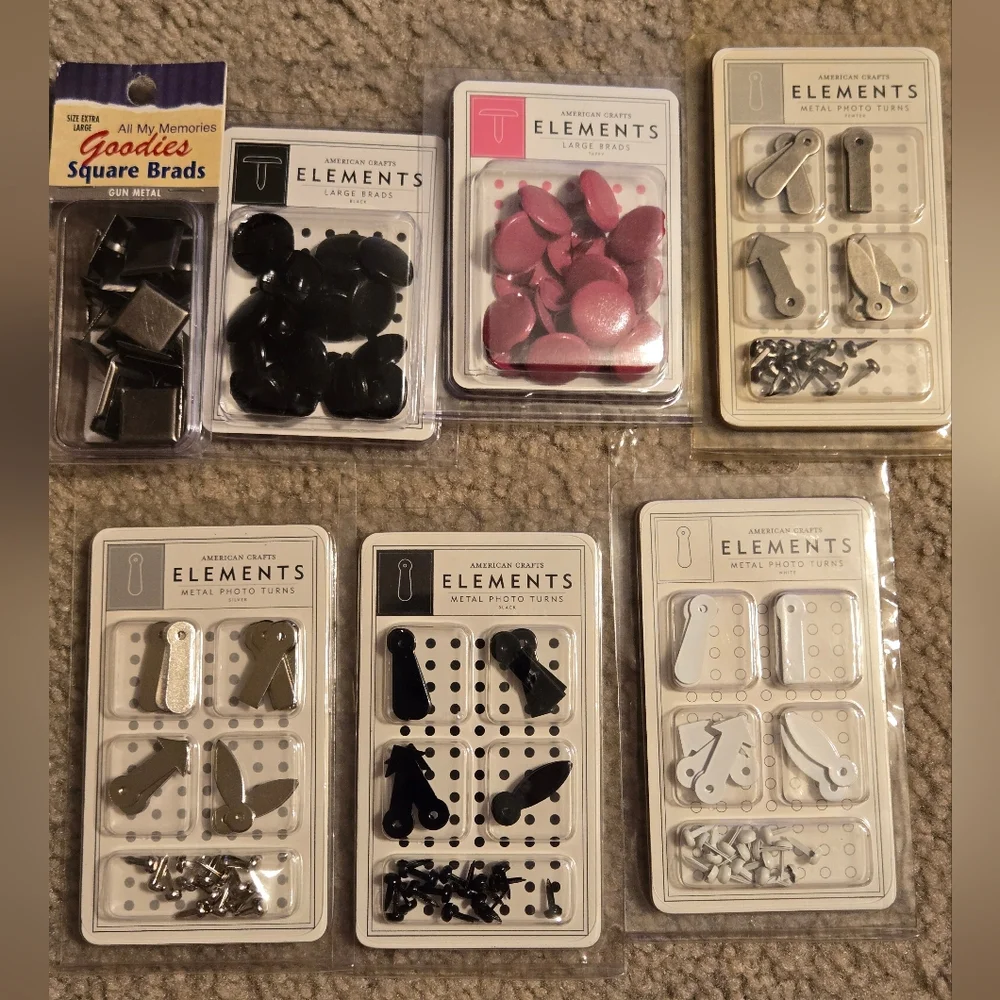 Assorted Metal Brads and Photo Turns Bundle Of 7 Packs Paper Crafts